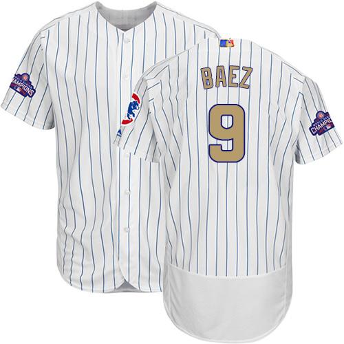 Cubs #9 Javier Baez White(Blue Strip) Flexbase Authentic Gold Program Stitched MLB Jersey - Click Image to Close